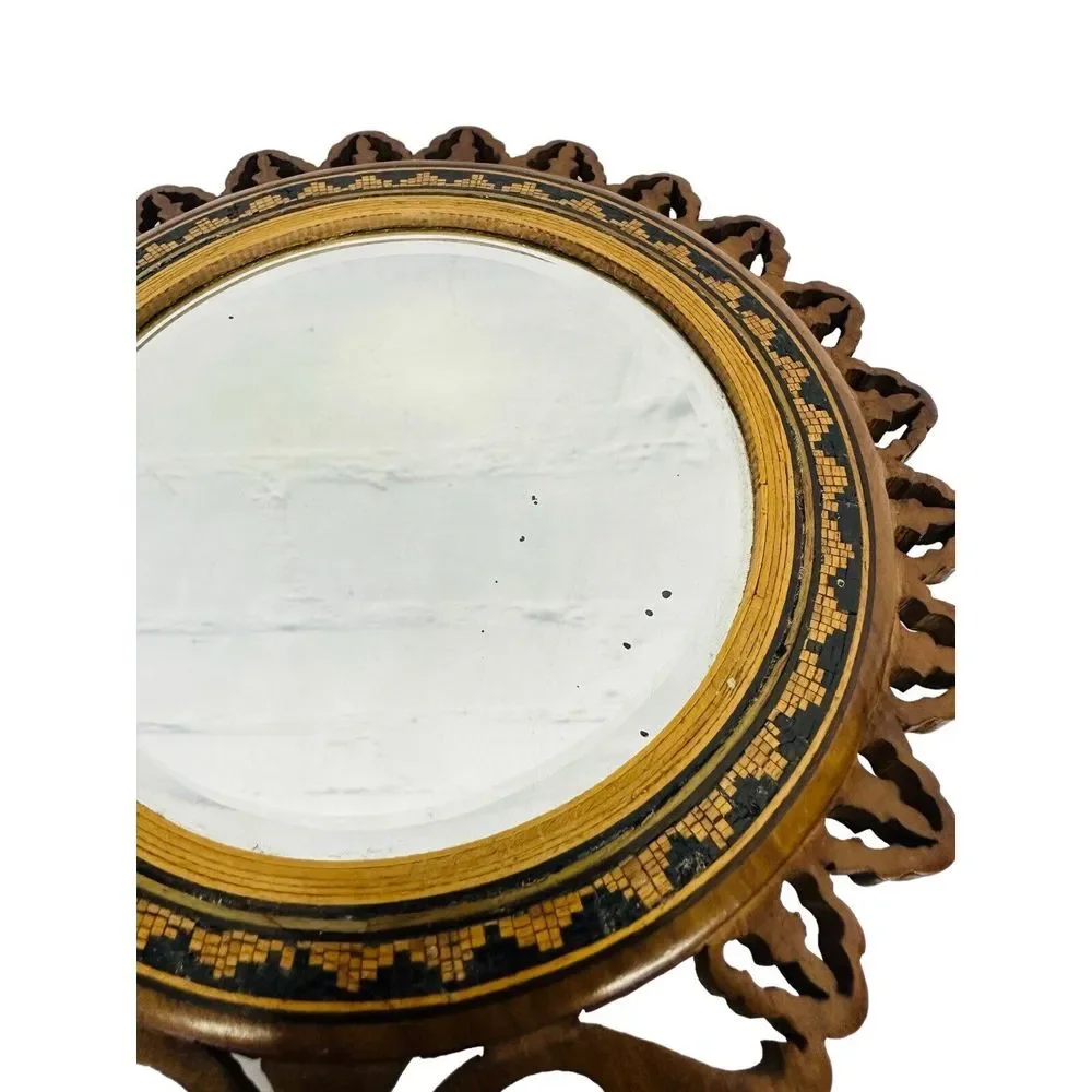 Antique‎ Italian Inlaid On Both Sides Hand-Carved Parquetry Mirror